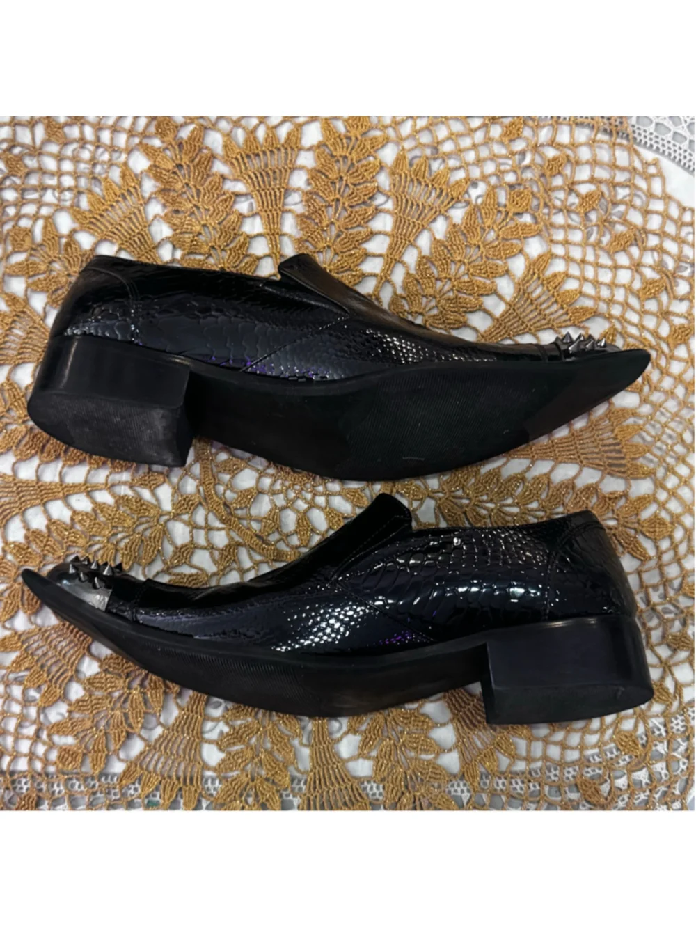 Wolf Valley Black Slip-On Loafers with Silver Studs, Size Men's 11- 12